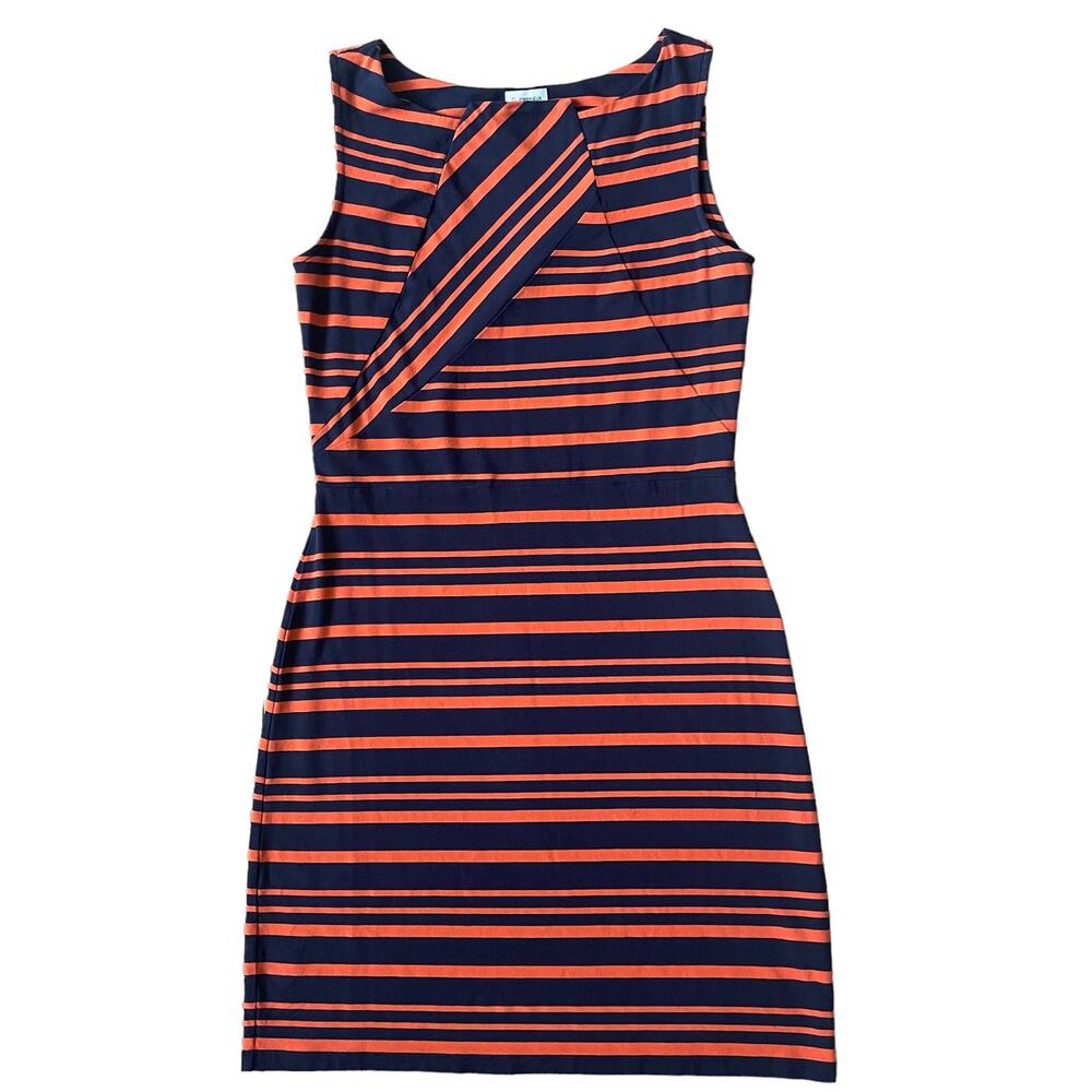 Cremieux Dress Orange Navy Stripe XS